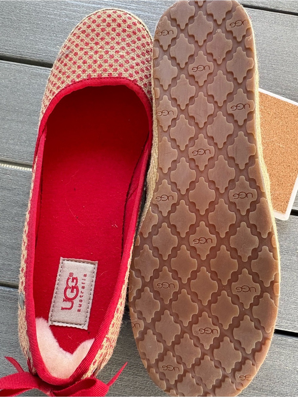 UGG Red Tweed Ballet Flats with Brown Sole